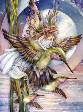  Oiseau Tableaux - oiseau au milieu des hummers nuit rêve fantaisie